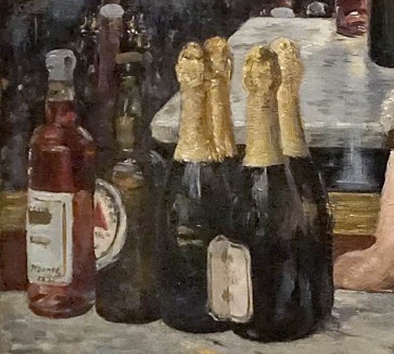 A bar at the Folies-Bergère champagne and bass pale Ale bottles