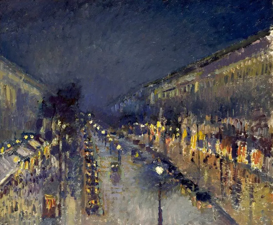 The Boulevard Montmartre at Night by Camille Pissarro