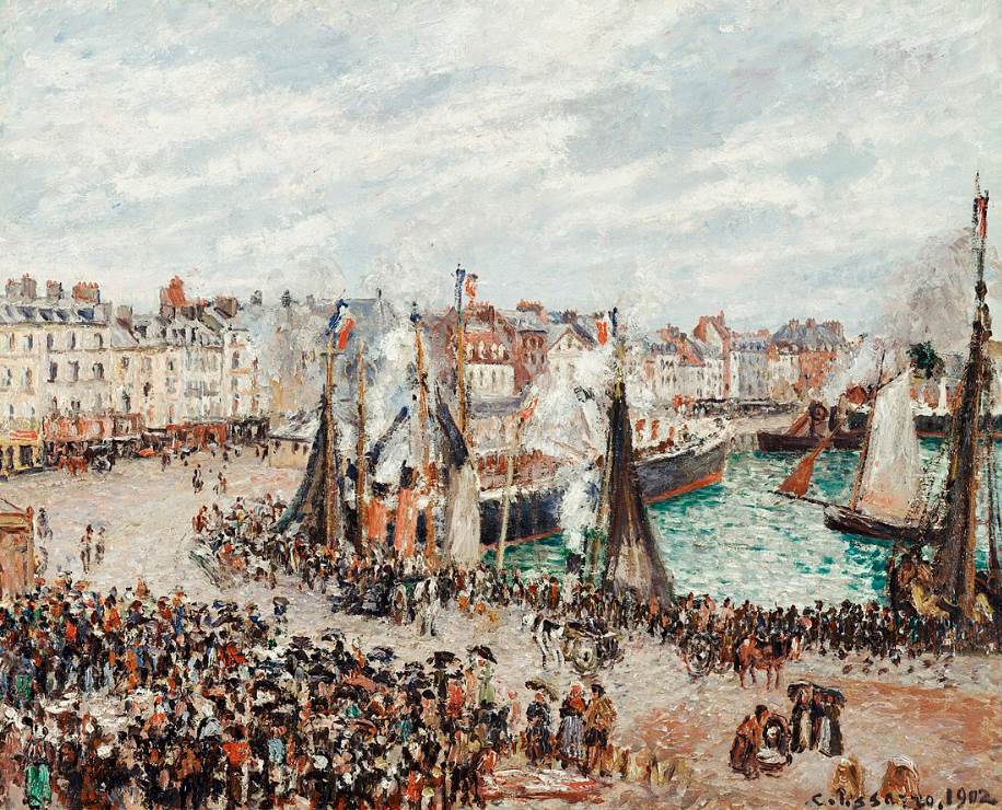 The Fish Market in Dieppe, Grey Weather, Morning by Camille Pissarro