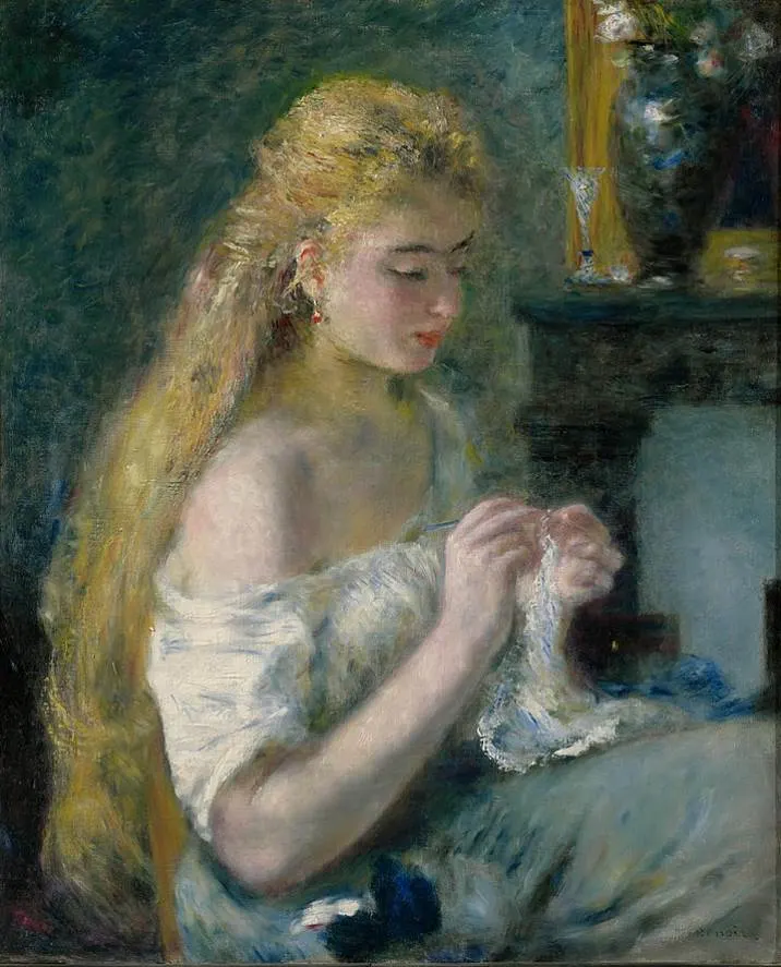 Woman Crocheting by Pierre-Auguste Renoir