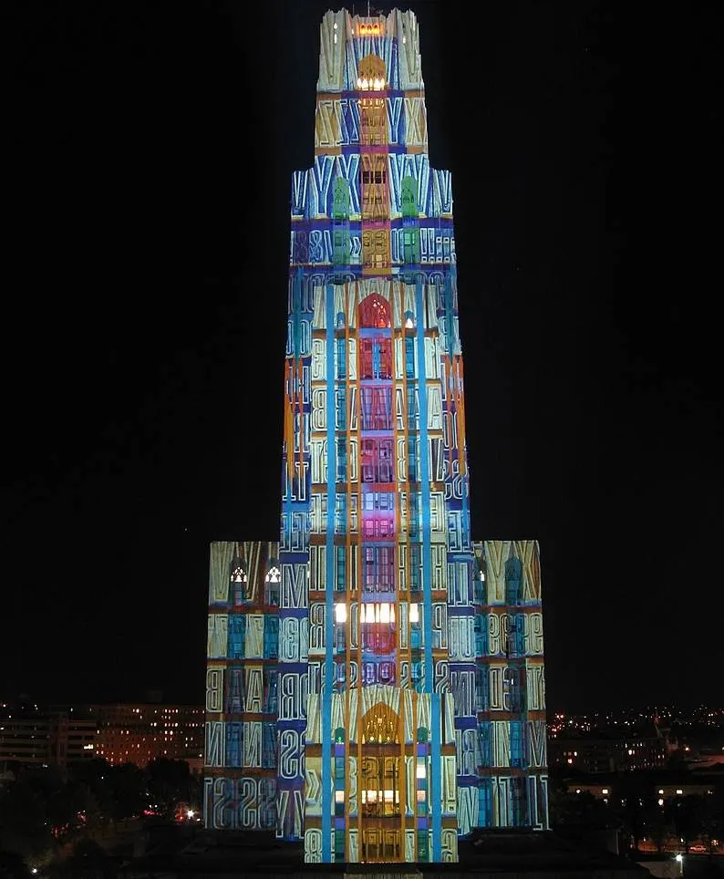 Cathedral of Learning illuminated