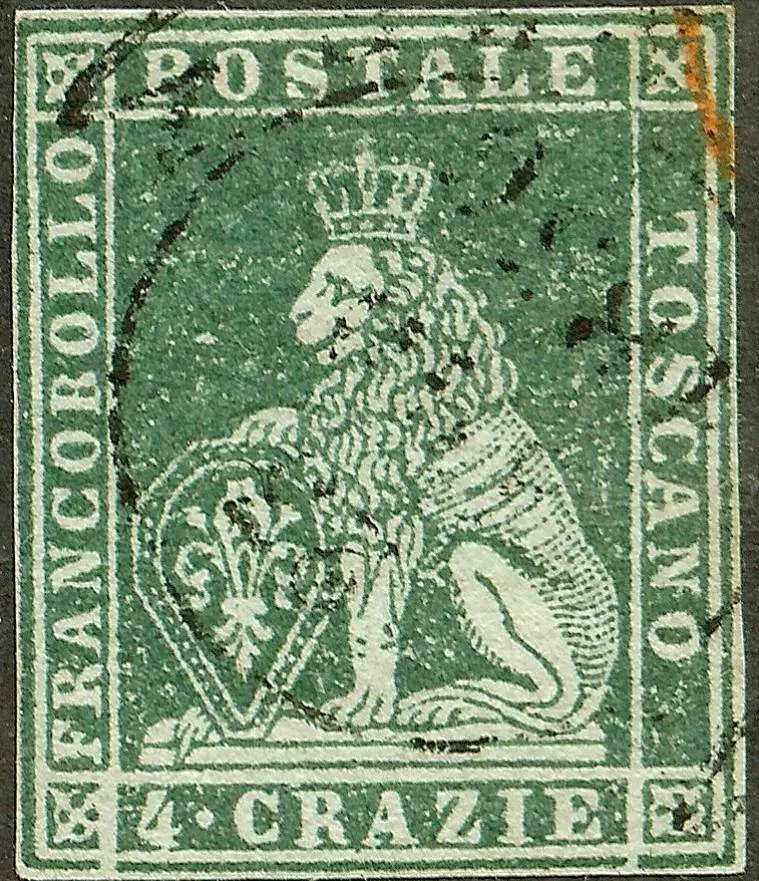 Marzocco on the first Tuscany Postage Stamp in 1851