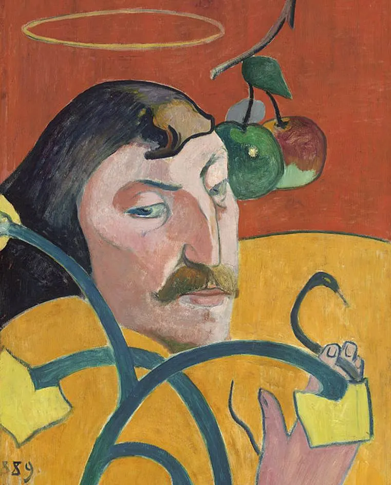 Self Portrait with Halo and Snake by Paul Gauguin