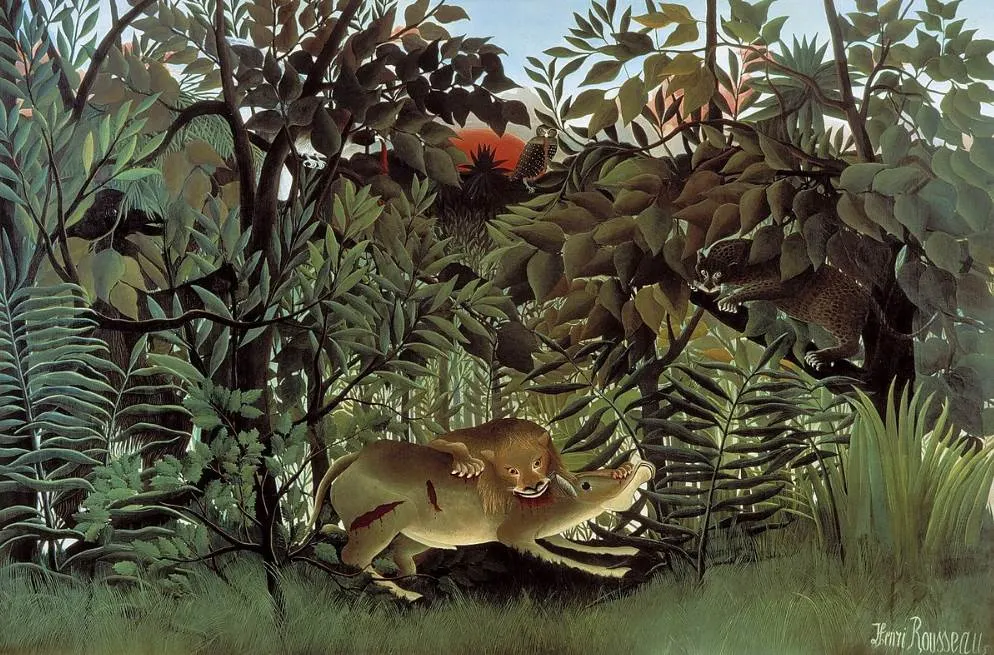 The Hungry Lion Throws Itself on the Antelope by Henri Rousseau