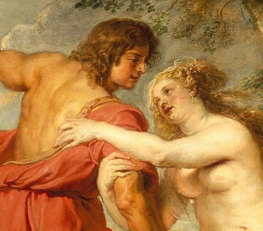 Venus and Adonis rubens detail of Adonis face