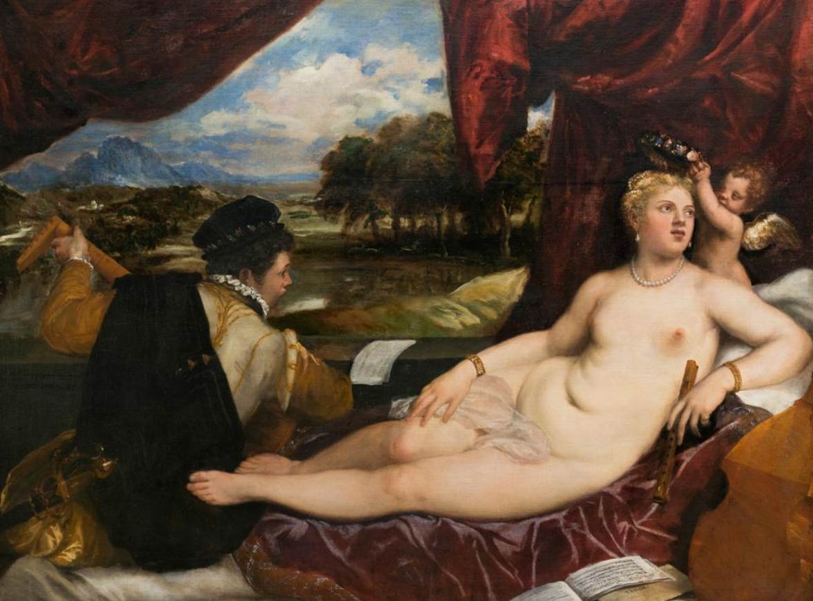 Venus and Cupid with a lute player by Titian