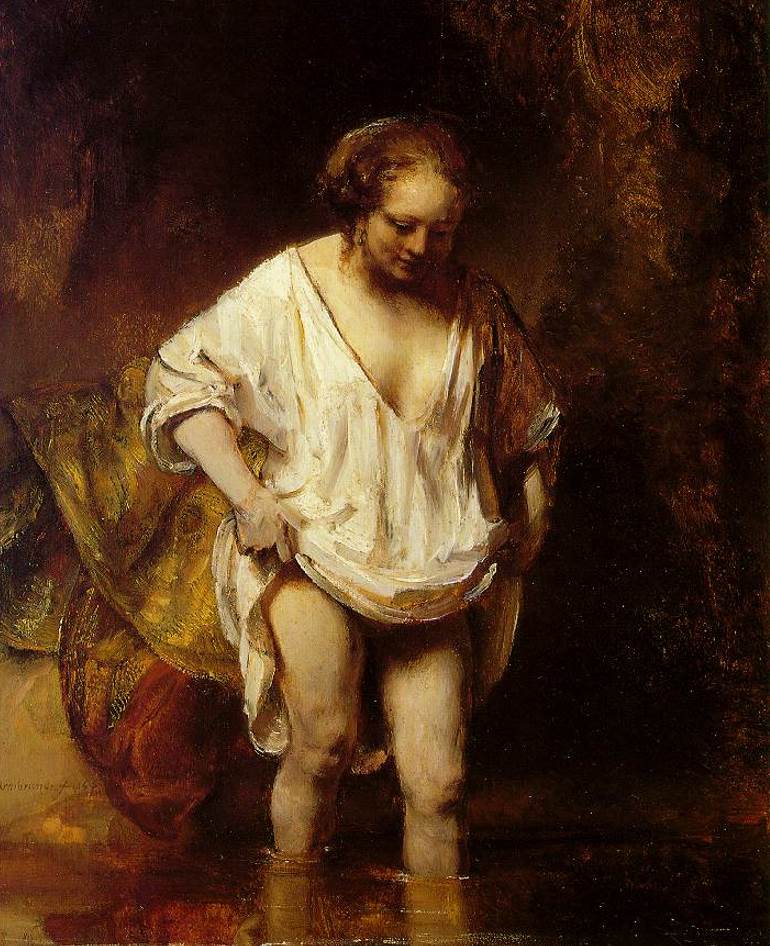 A Woman Bathing in a Stream by Rembrandt