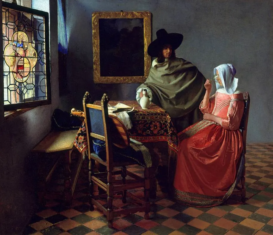 The Wine Glass by Johannes Vermeer full view
