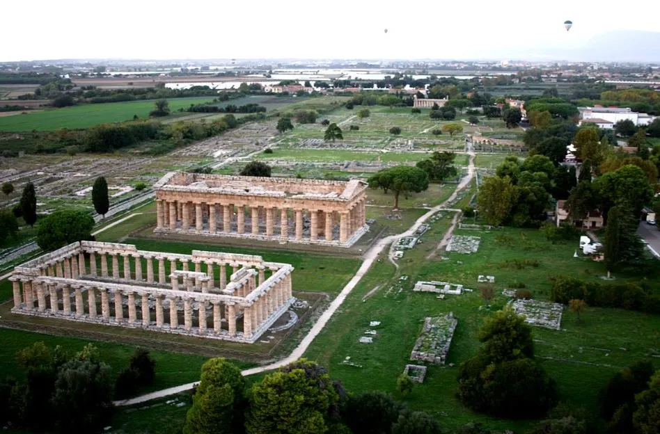 Aerial view of Paestum in Southern Italy
