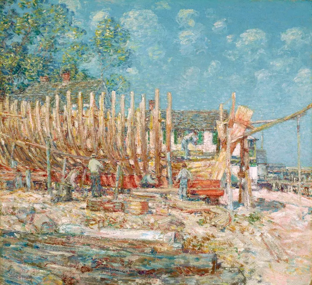 Building the Schooner Provincetown by Childe Hassam