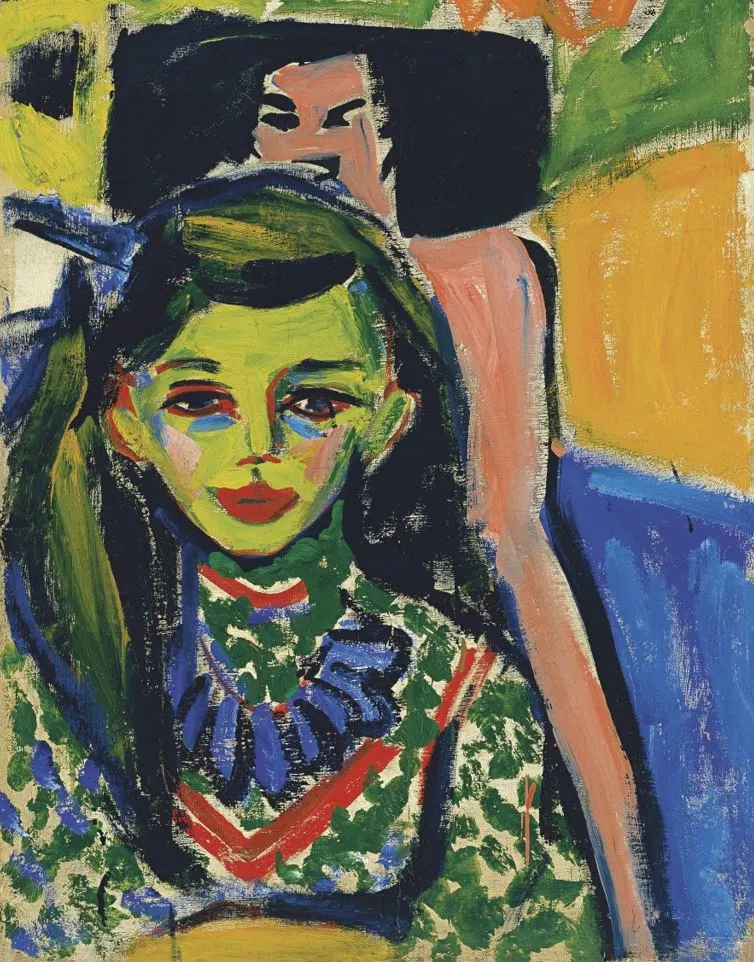 Franzi in front of a Carved Chair by Ernst LLudwig Kirchner