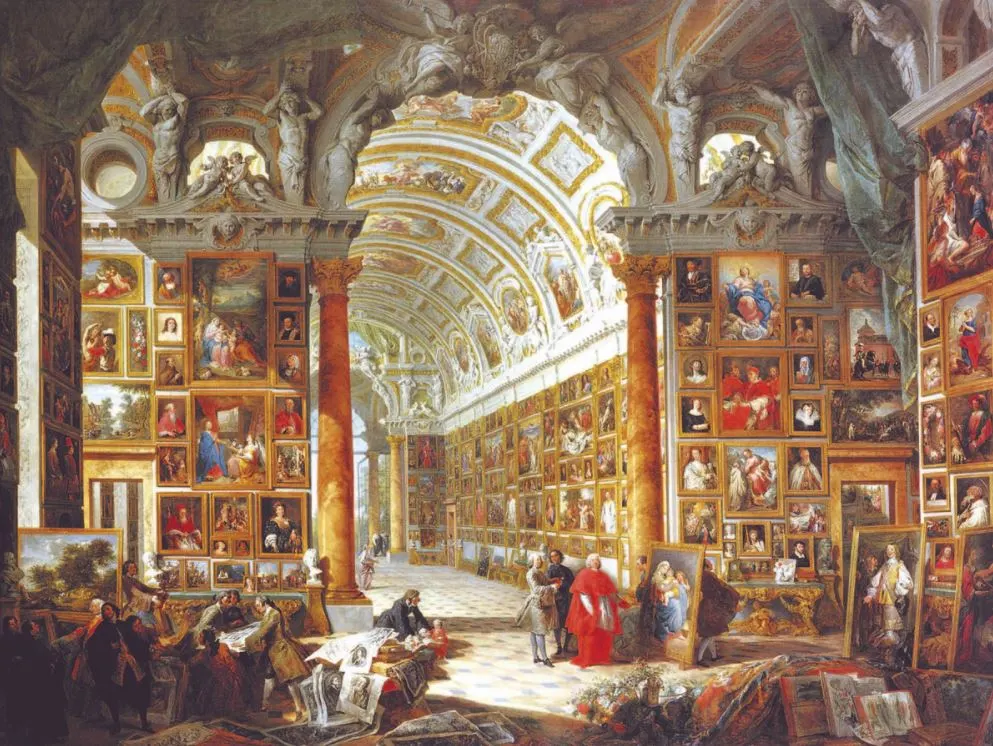 Interior of a Picture Gallery with the Collection of Cardinal Silvio Valenti Gonzaga by Giovanni Paolo Pannini