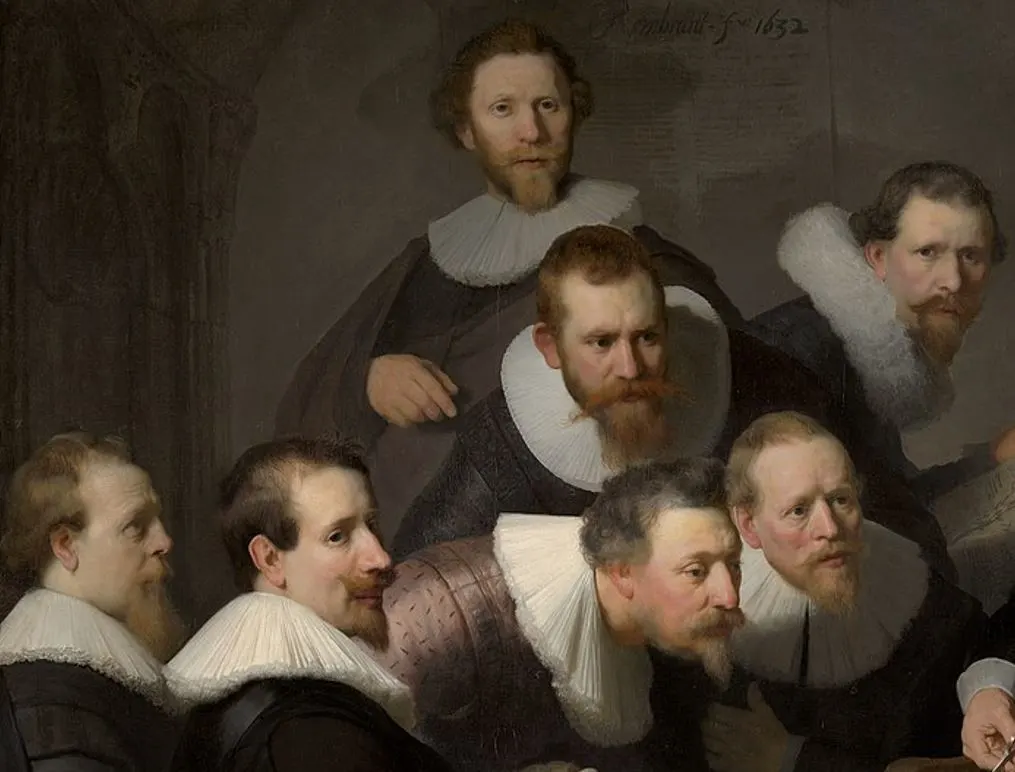 The Anatomy Lesson of Dr. Nicolaes Tulp detail of the doctors