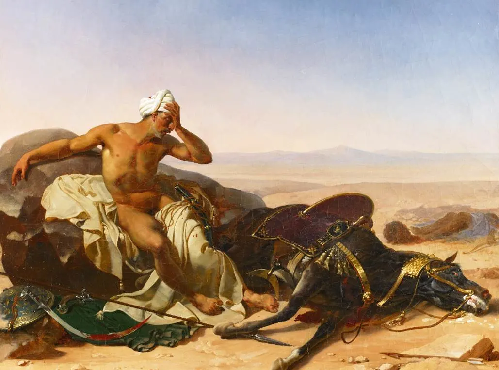 The Arab Lamenting the Death of his Steed by Jean-Baptiste Mauzaisse