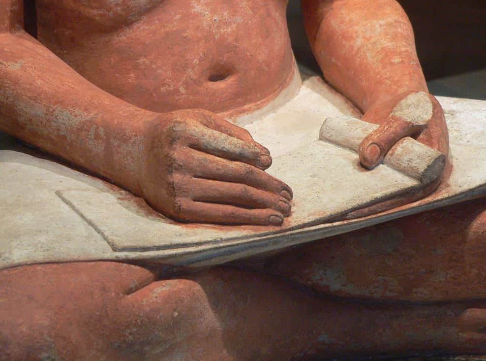The Seated Scribe detail of hands