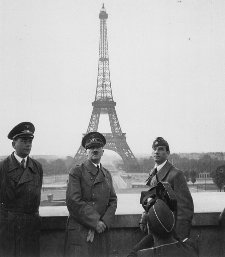 Hitler with Albert Speer and Arno Breker on the terrace of the Palais de Chaillot