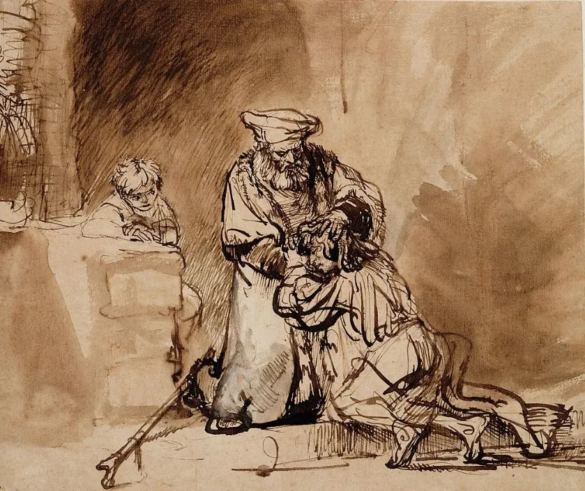 Prodigal son by Rembrandt drawing 1642