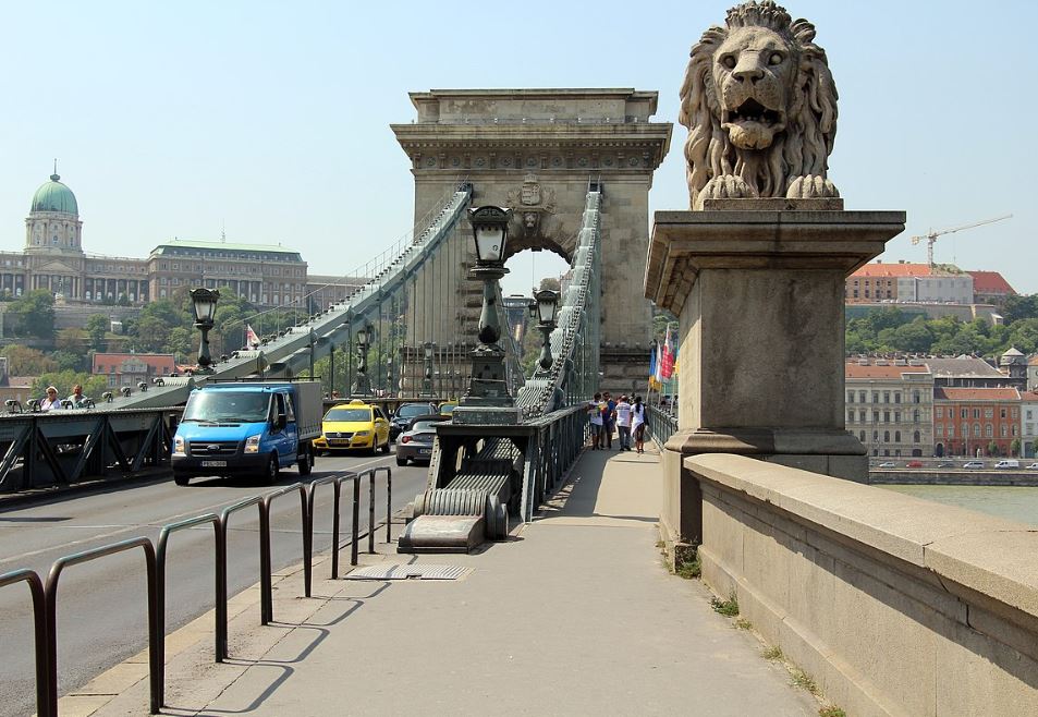 Szechenyi Chain Bridge one of the lions