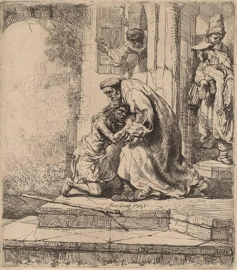 The Return of the Prodigal Son Rembrandt Etching 1636